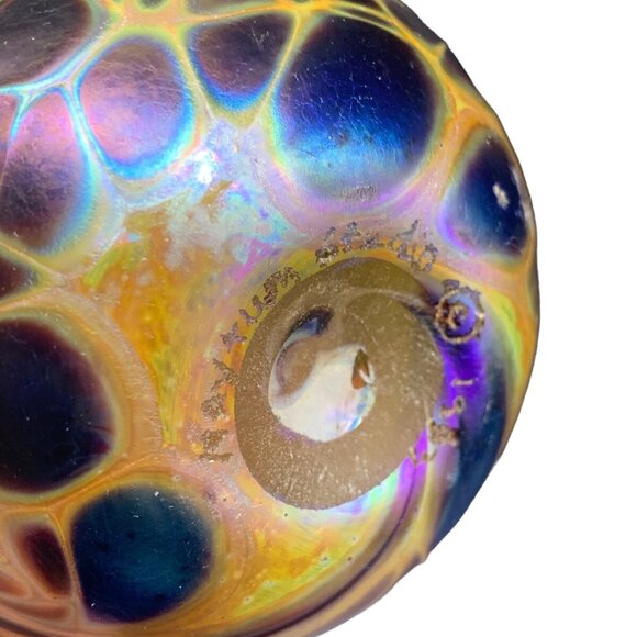 Brian Maytum Studios Signed 1990? Art Glass Iridescent Oil Lamp Gold Purple EXC! - Picture 6 of 8